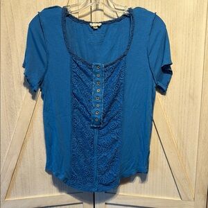 POL Blue Ruched Short Sleeve Top